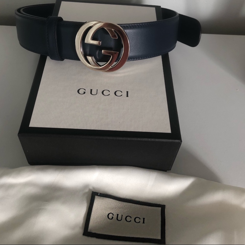 Gucci Interlocking GG Leather Belt Navy